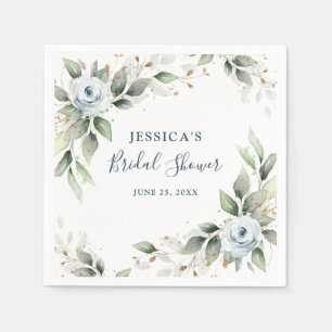 Elegant Dusty Blue Greenery Bridal Shower Paper Napkins