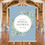 Elegant Dusty Blue Greenery Bridal Shower Sign<br><div class="desc">Featuring delicate watercolor greenery leaves on a dusty blue background,  this chic botanical bridal shower sign can be personalized with your special bridal shower information. Designed by Thisisnotme©</div>
