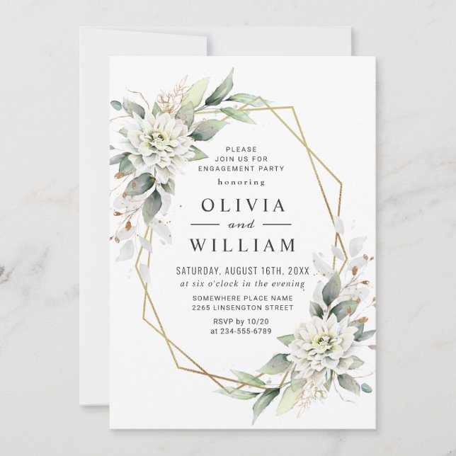 Elegant Dusty Blue Greenery ENGAGEMENT PARTY Invitation (Front)