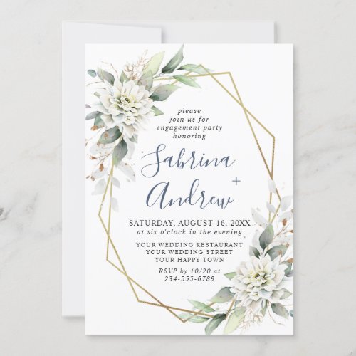 Elegant Dusty Blue Greenery Engagement Party Invitation