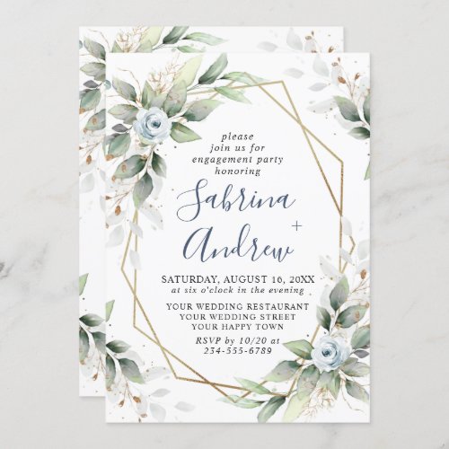 Elegant Dusty Blue  Greenery ENGAGEMENT PARTY Invitation