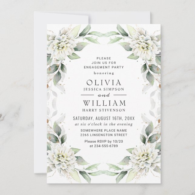 Elegant Dusty Blue Greenery Engagement Party Invitation (Front)