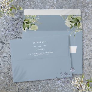 Elegant Dusty Blue Greenery Floral Wedding Envelope