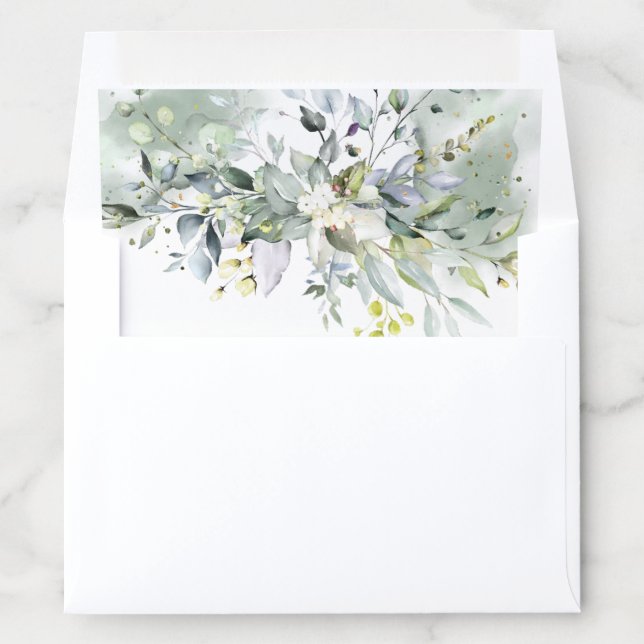 Elegant Dusty Blue Greenery Gold A2 Envelope Liner (In Envelope)
