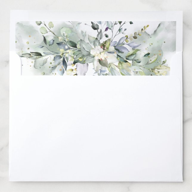 Elegant Dusty Blue Greenery Leaves Gold A10  Envelope Liner (In Envelope)