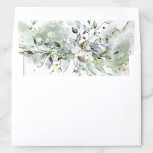 Elegant Dusty Blue Greenery Leaves Gold A7 Envelope Liner