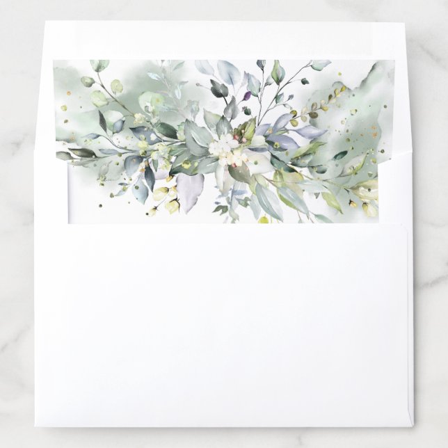 Elegant Dusty Blue Greenery Leaves Gold A7 Envelope Liner (In Envelope)