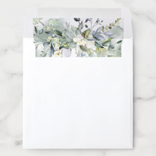 Elegant Dusty Blue Greenery Leaves Gold Square Envelope Liner