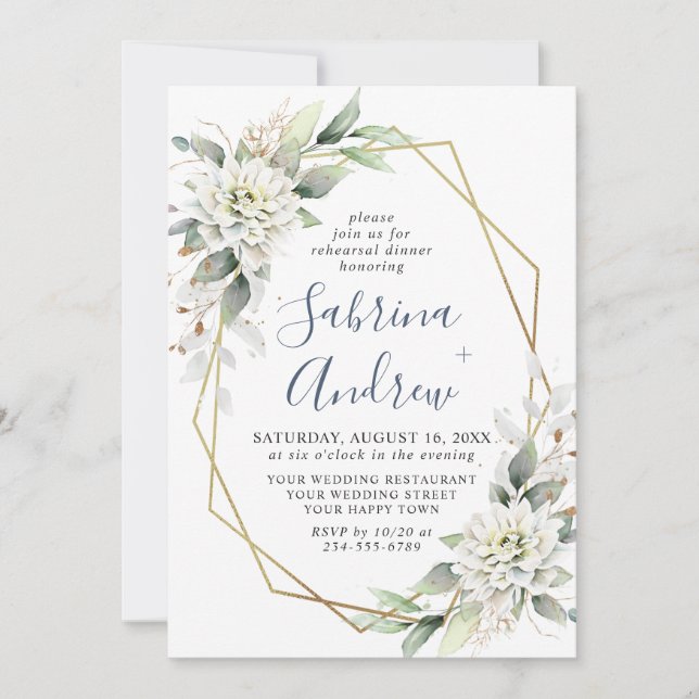 Elegant Dusty Blue Greenery Rehearsal Dinner Invitation (Front)