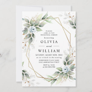 Elegant Dusty Blue Greenery REHEARSAL DINNER Invitation