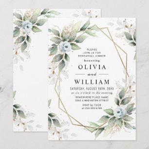 Elegant Dusty Blue  Greenery REHEARSAL DINNER Invitation