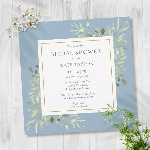 Elegant Dusty Blue Greenery Wedding Bridal Shower Invitation