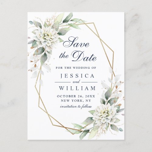 Elegant Dusty Blue  Greenery Wedding Save the Date Postcard