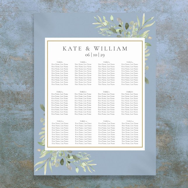 Elegant Dusty Blue Greenery Wedding Seating Chart (Elegant Dusty Blue Greenery Wedding Seating Chart)