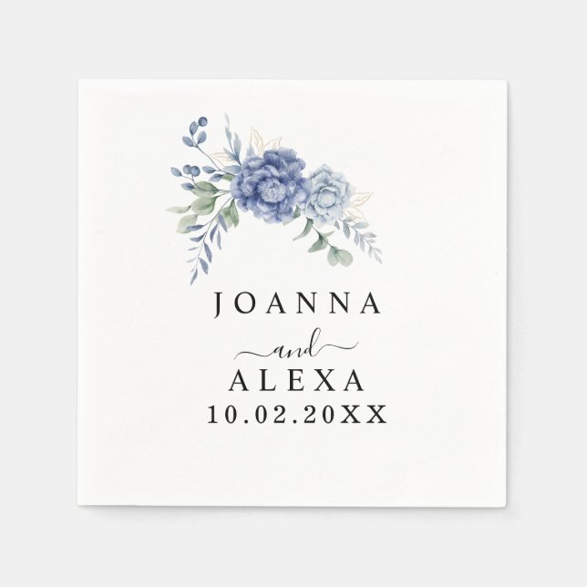 Elegant Dusty Blue Greenery Wedding Supplies Napkins (Front)