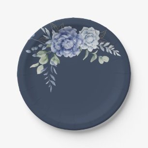 Elegant Dusty Blue Greenery Wedding Supplies Paper Plates