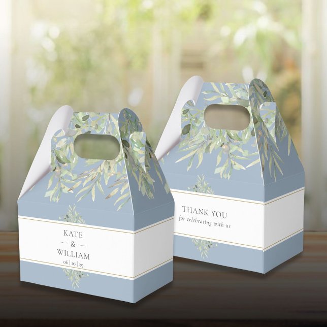 Elegant Dusty Blue Greenery Wedding Thank You Favor Boxes (Elegant Dusty Blue Greenery Wedding Thank You Favor Boxes)