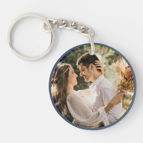 Elegant Dusty Blue Grey Couple Photo Wedding Favor Keychain