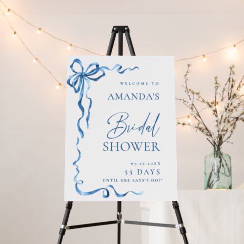 Elegant Dusty Blue Hand Drawn Bow Bridal Shower Foam Board