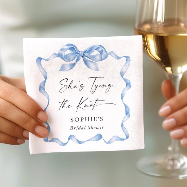 Elegant Dusty Blue Hand Drawn Bow Bridal Shower Napkins (Creator Uploaded)