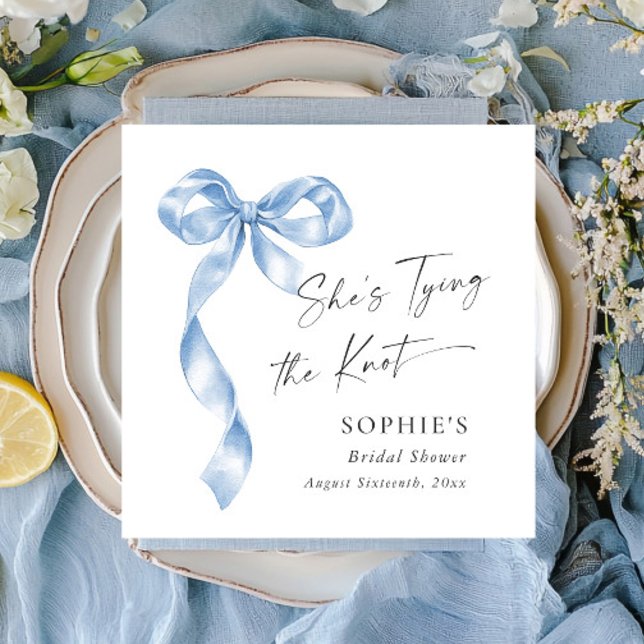 Elegant Dusty Blue Hand Drawn Bow Bridal Shower Napkins (Creator Uploaded)