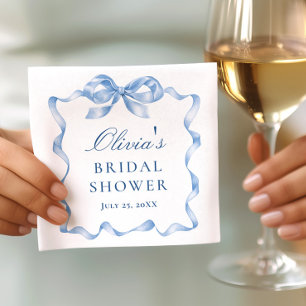 Elegant Dusty Blue Hand Drawn Bow Bridal Shower Napkins