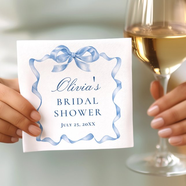 Elegant Dusty Blue Hand Drawn Bow Bridal Shower Napkins (Creator Uploaded)