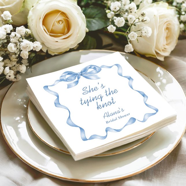 Elegant Dusty Blue Hand Drawn Bow Bridal Shower Napkins (Creator Uploaded)