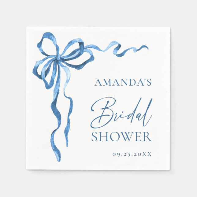 Elegant Dusty Blue Hand Drawn Bow Bridal Shower Napkins (Front)