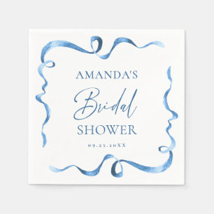 Elegant Dusty Blue Hand Drawn Bow Bridal Shower Napkins
