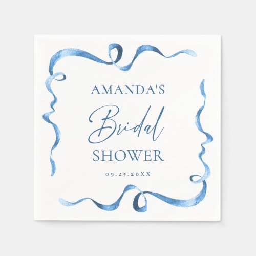 Elegant Dusty Blue Hand Drawn Bow Bridal Shower Napkins