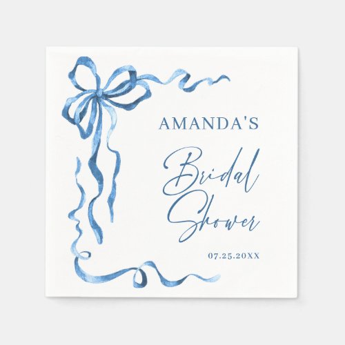 Elegant Dusty Blue Hand Drawn Bow Bridal Shower Napkins