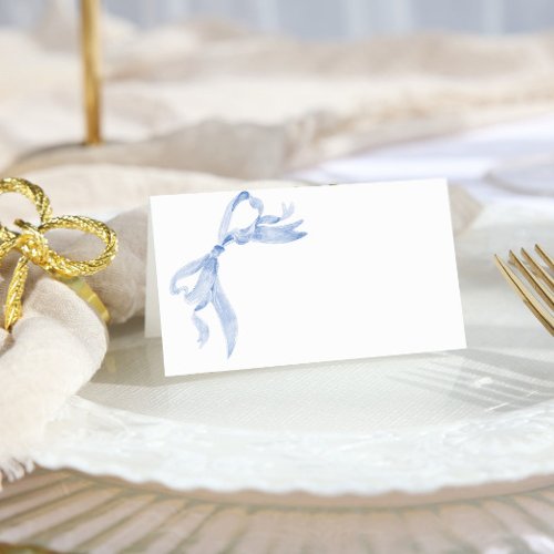 Elegant Dusty Blue Hand Drawn Bow Bridal Shower Place Card