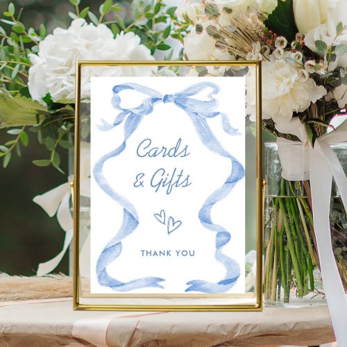 Elegant Dusty Blue Hand Drawn Bow Bridal Shower Poster