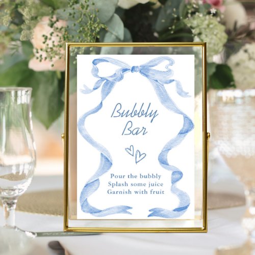 Elegant Dusty Blue Hand Drawn Bow Bridal Shower Poster
