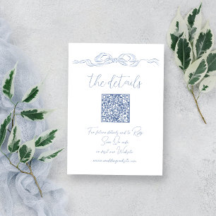 Elegant Dusty Blue Hand Drawn Bow QR Code Details Enclosure Card