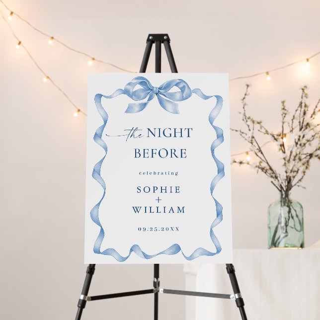 Elegant Dusty Blue Hand Drawn Bow Rehearsal Dinner Foam Board (In Situ (Stand))