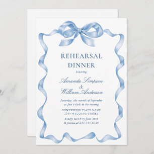 Elegant Dusty Blue Hand Drawn Bow Rehearsal Dinner Invitation