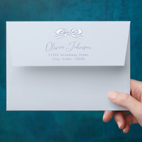 Elegant Dusty Blue Hand Drawn Bow Return Address Envelope
