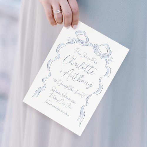 Elegant Dusty Blue Hand Drawn Bow  Save The Date