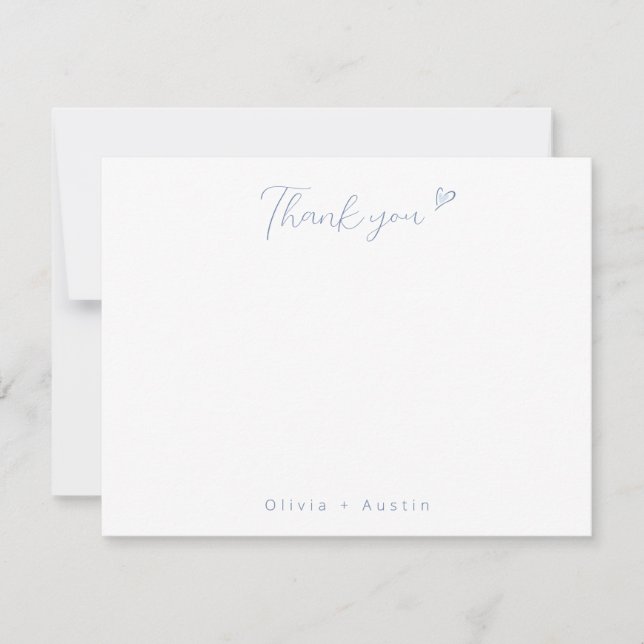 Elegant Dusty Blue Hand Drawn Bow Thank You Note Card (Front)