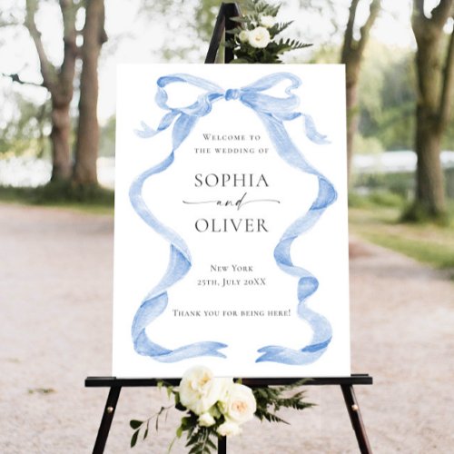 Elegant Dusty Blue Hand Drawn Bow Wedding Foam Board