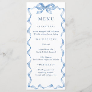 Elegant Dusty Blue Hand Drawn Bow Wedding Menu