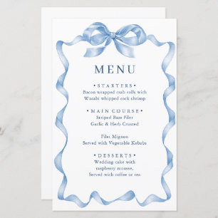 Elegant Dusty Blue Hand Drawn Bow Wedding Menu
