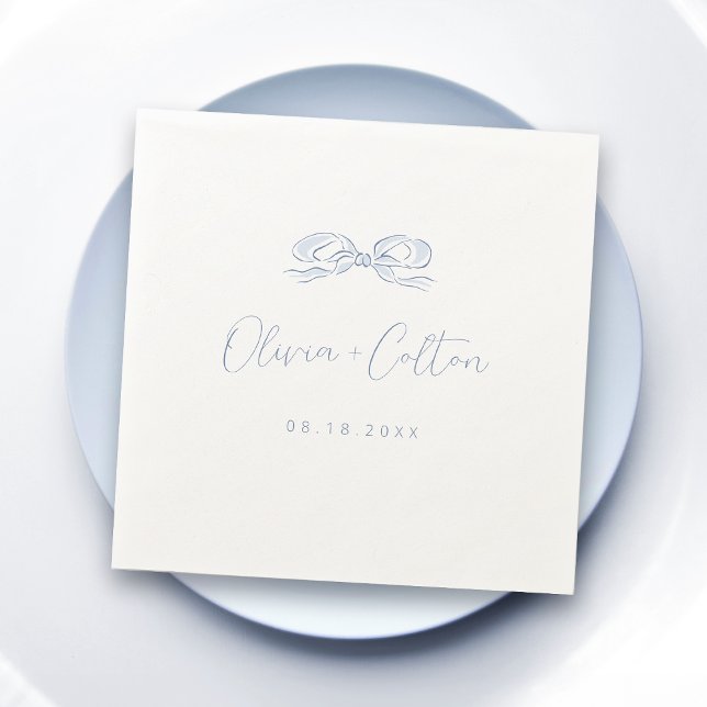 Elegant Dusty Blue Hand Drawn Bow Wedding Napkins (Elegant Dusty Blue Hand Drawn Bow Wedding Napkins)