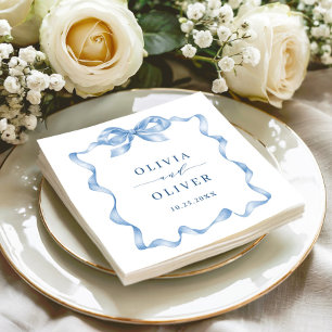 Elegant Dusty Blue Hand Drawn Bow Wedding Napkins