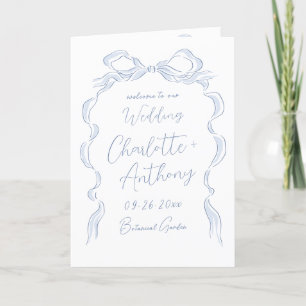 Elegant Dusty Blue Hand Drawn Bow Wedding Program