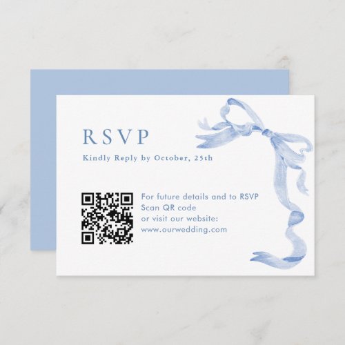 Elegant Dusty Blue Hand Drawn Bow Wedding RSVP Card