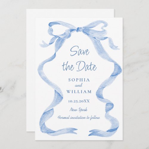 Elegant Dusty Blue Hand Drawn Bow Wedding Save The Date