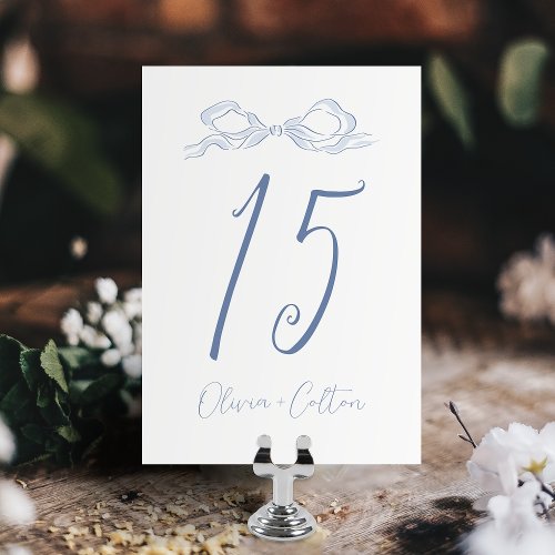 Elegant Dusty Blue Hand Drawn Bow Wedding Table Number